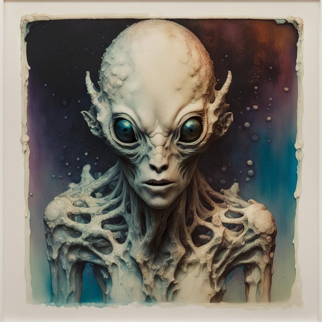 Monolithic Alien: Hyperrealistic Bromoil Print Portrait