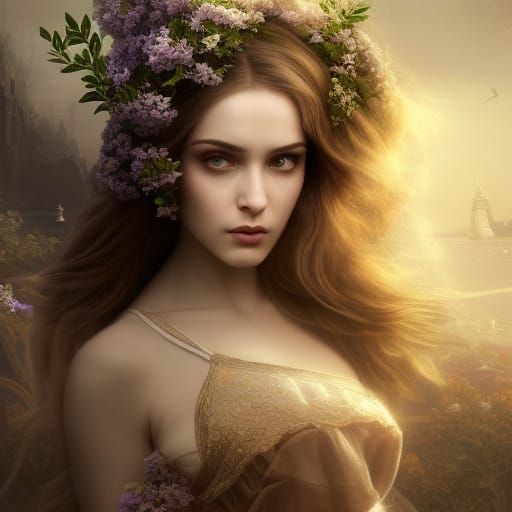 Beautiful Woman Surrounded by Lilacs: Digital Matte Painting