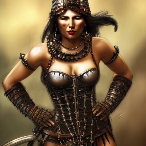 Amazonian War Chief in Plate Mail, Dark Fantasy Art