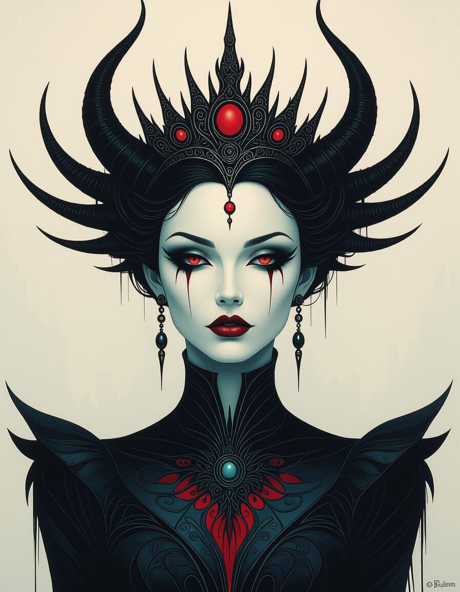 Sinister Demonic Queen in Retrofuturism Style