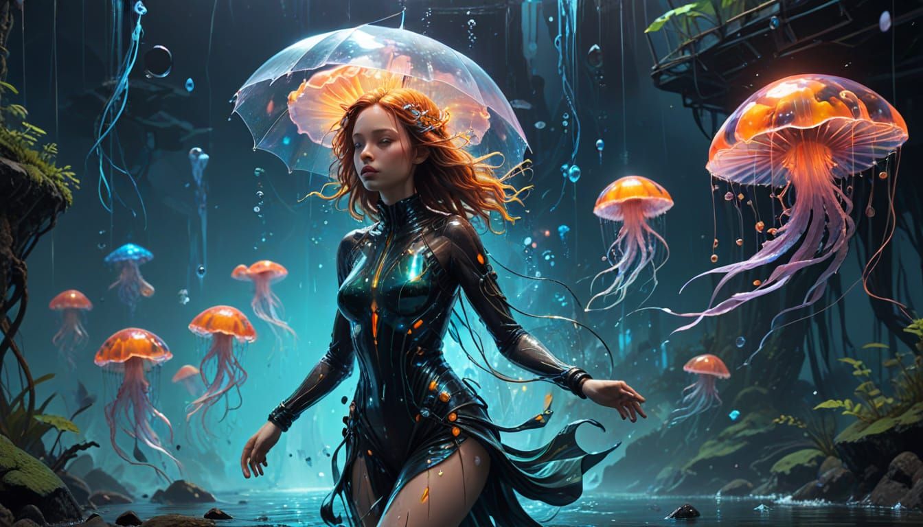 Majestic Glass Fairy Fish Woman Glides Through Ocean Depths