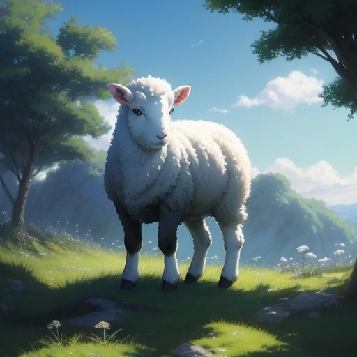 Cute Lamb in Studio Ghibli Anime Style