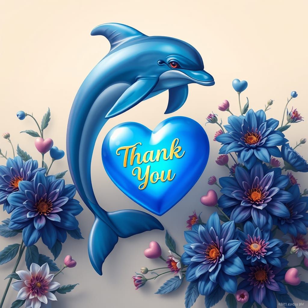 a graceful blue dolphin swimming seamlessly through tranquil waters. The dolphin proudly holds a radiant, warm, and glow...