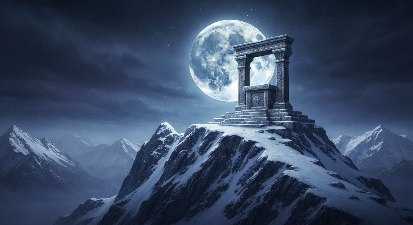 Ancient Stone Altar Under Full Moon Glow
