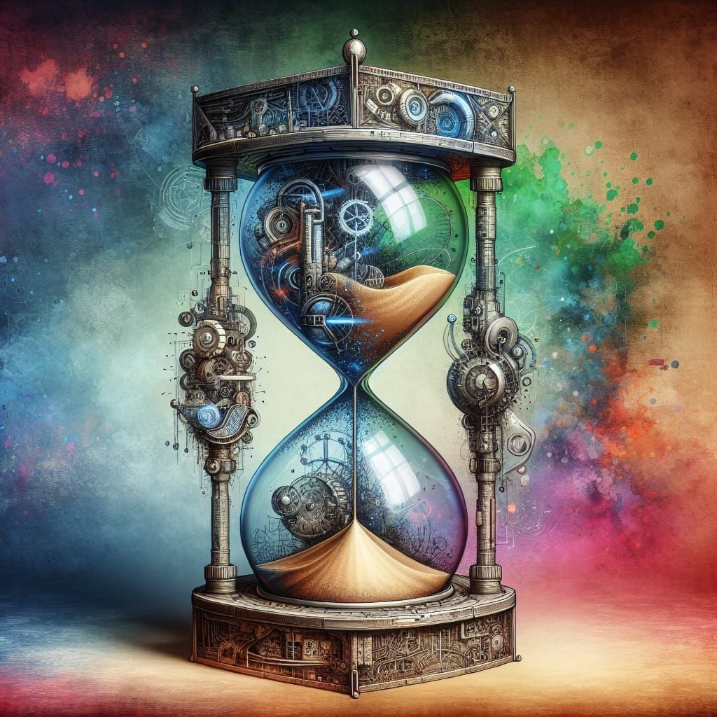 Hourglass Divided Between Futuristic and Nostalgic Eras in C...