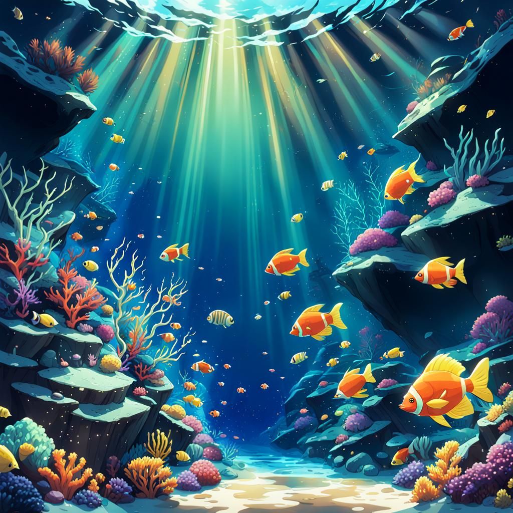 Colorful Coral Reef Scene in Anime Style