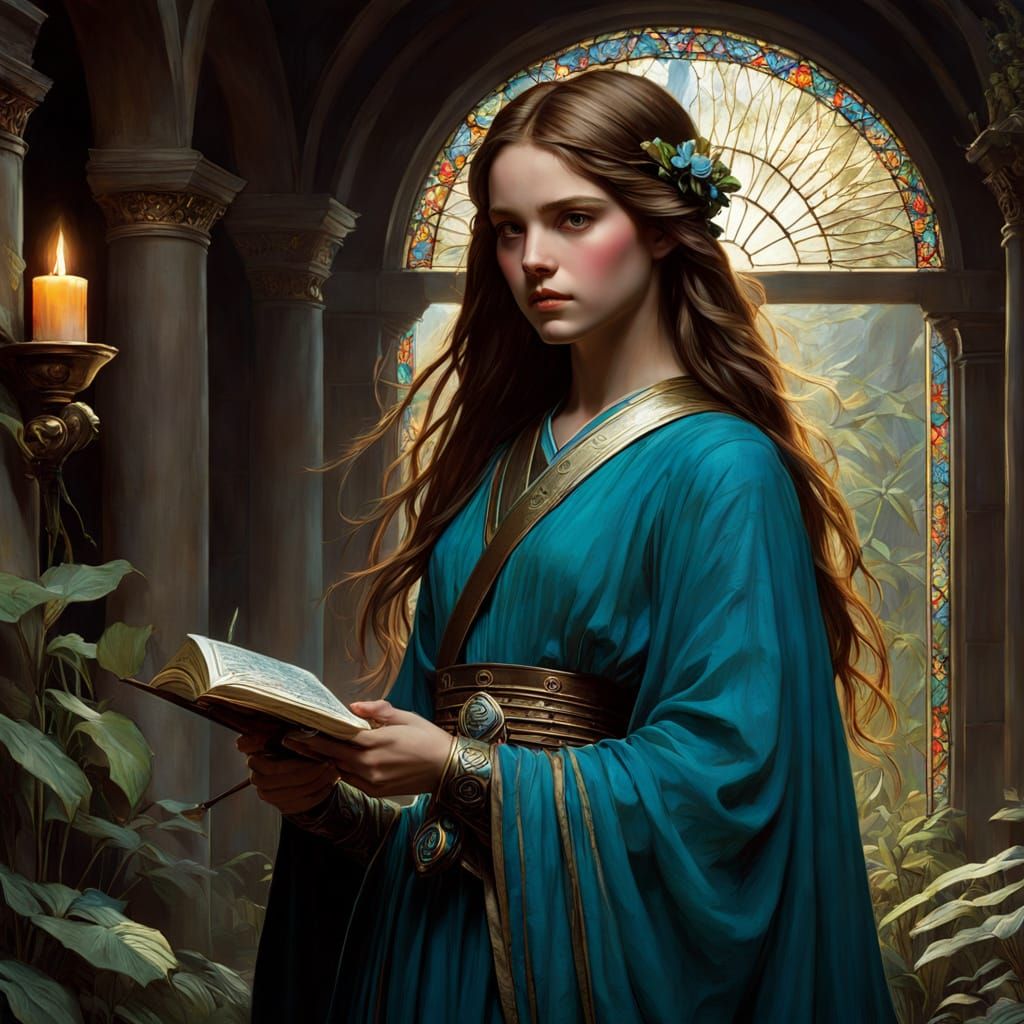 Chiaroscuro Fantasy Healer Inspired by Waterhouse