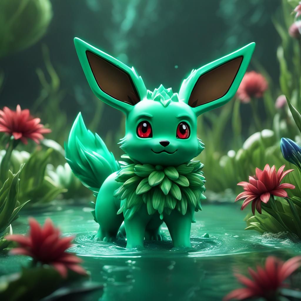 Sea-Green Eevee with Flower Bulb: Digital Art