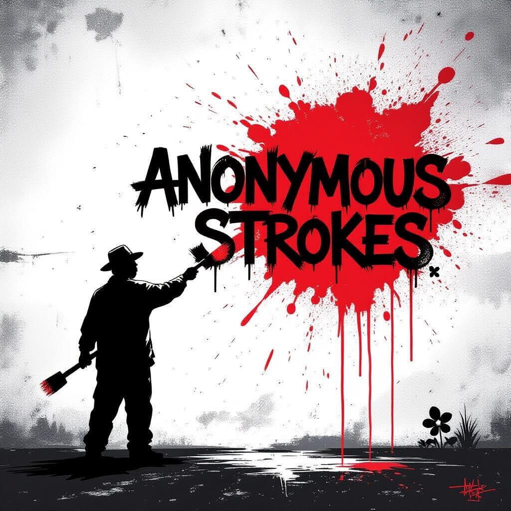 Banksy-Style Graffiti Art with Red Paint Splash