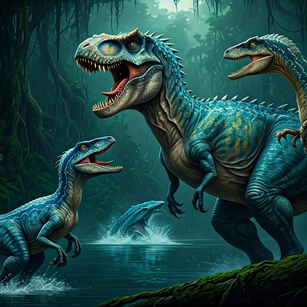 Jurassic World: Dinosaur Battle in Syd Mead Style