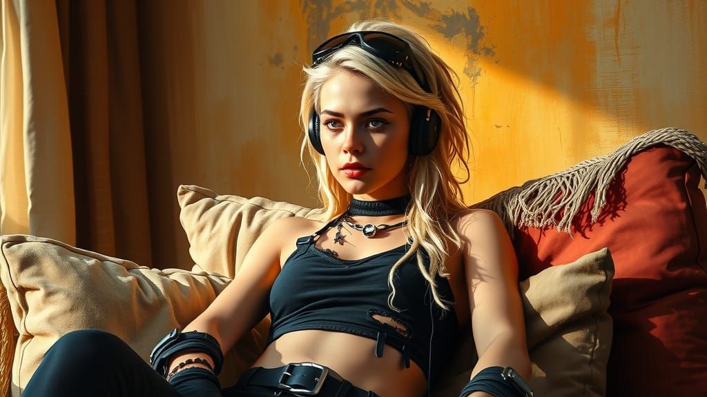 Woman Lounging in Sunlit Room, in Fantasy Art Style