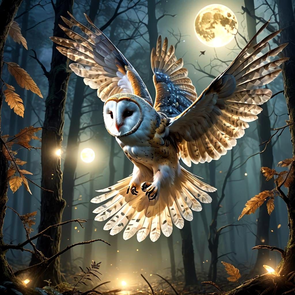 Glass Barn Owl Hunting at Night