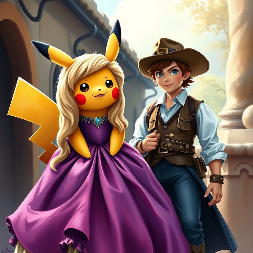 Regal Pikachu and Dashing Ash in Renaissance-Inspired Tangle...