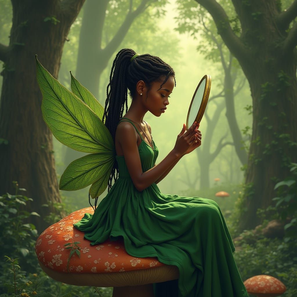 Hyperrealistic African Woman in Forest with Fairy Wings