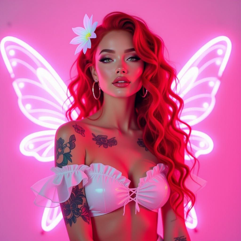 Sassy Fairy in Neon Oil Painting Style