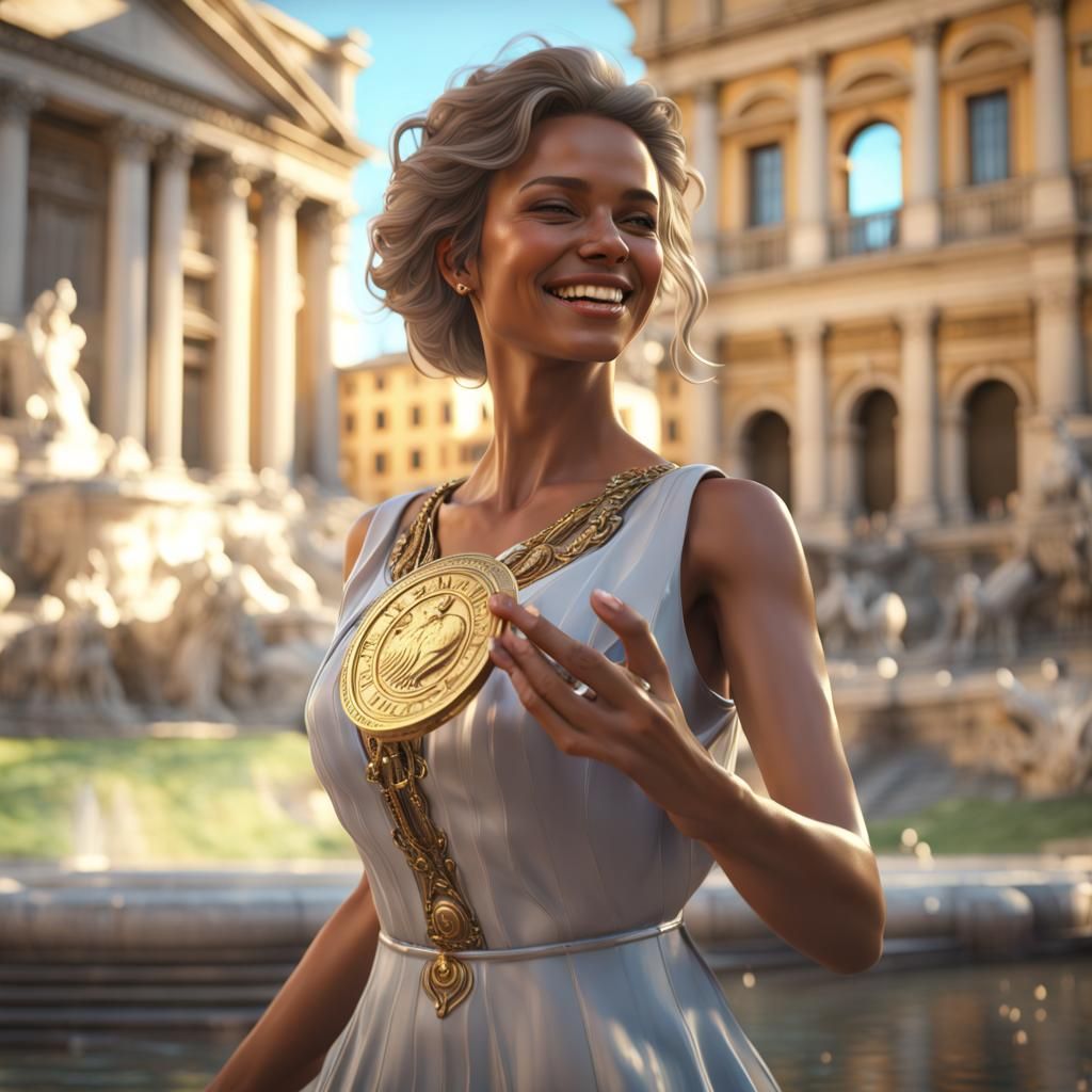 Italian Woman Tossing Coin in Trevi Fountain