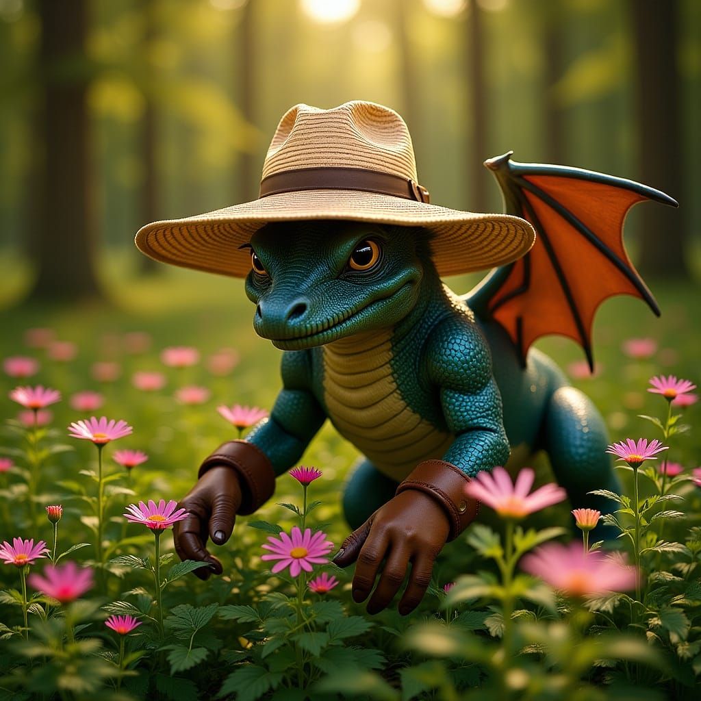 Dragon Gardening in Sun-Dappled Forest