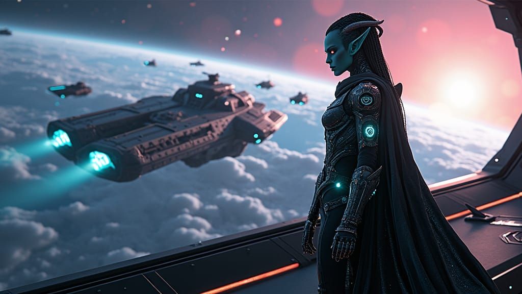 Alien Princess Commands Fleet in Digital Art