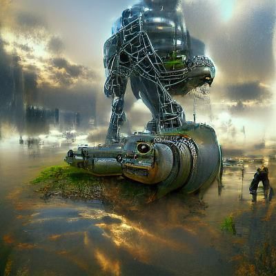 Giant Robot Frog in Post-Apocalyptic Steampunk Style
