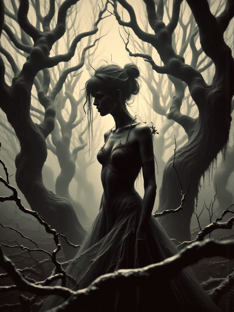 Dark Surrealism: Woman in Mist, Moody Film Still