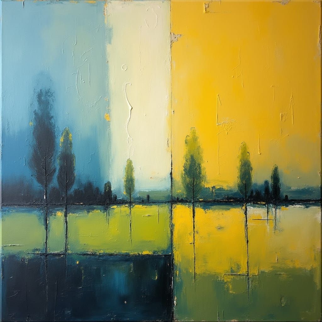 Geometric Dunescape with Coniferous Trees in Vibrant Colors