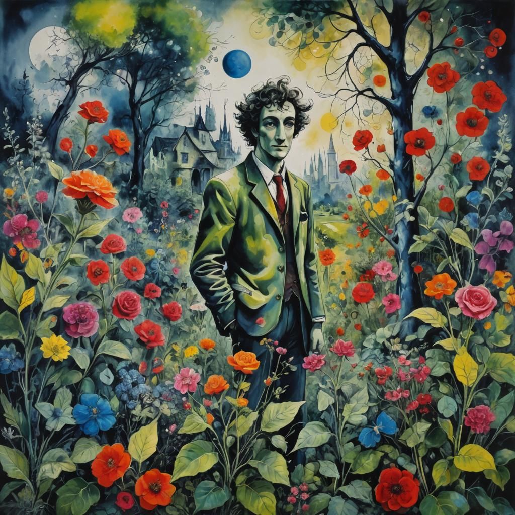 Vibrant, Quantum Garden, Grisaille, alcohol, ink, retro Futu...