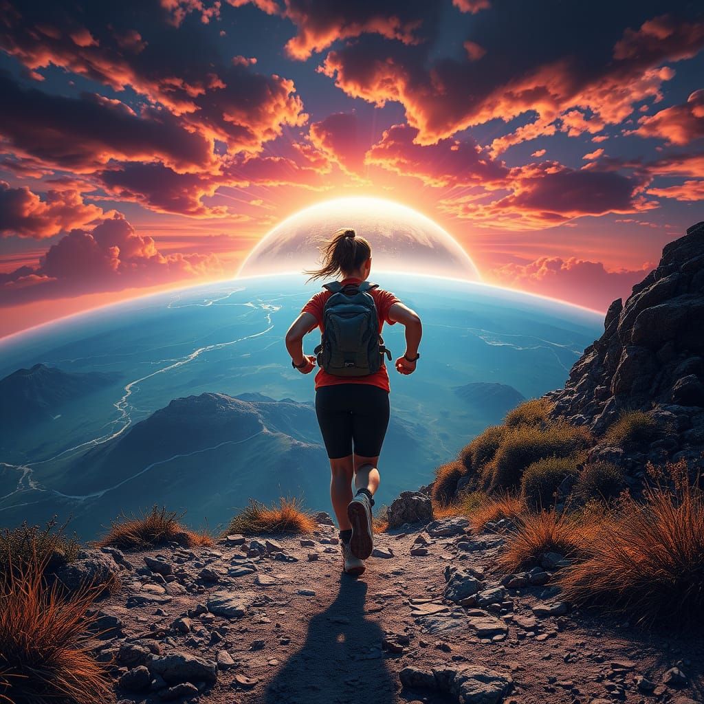 Runner at World's End in Dramatic Sci-Fi Landscape