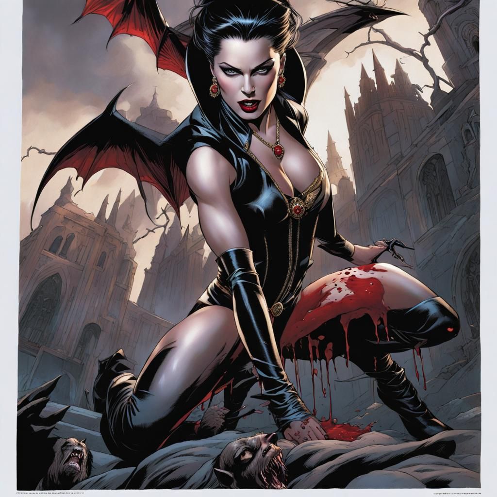 Gorgeous Vampire Attack in Comic Book Style