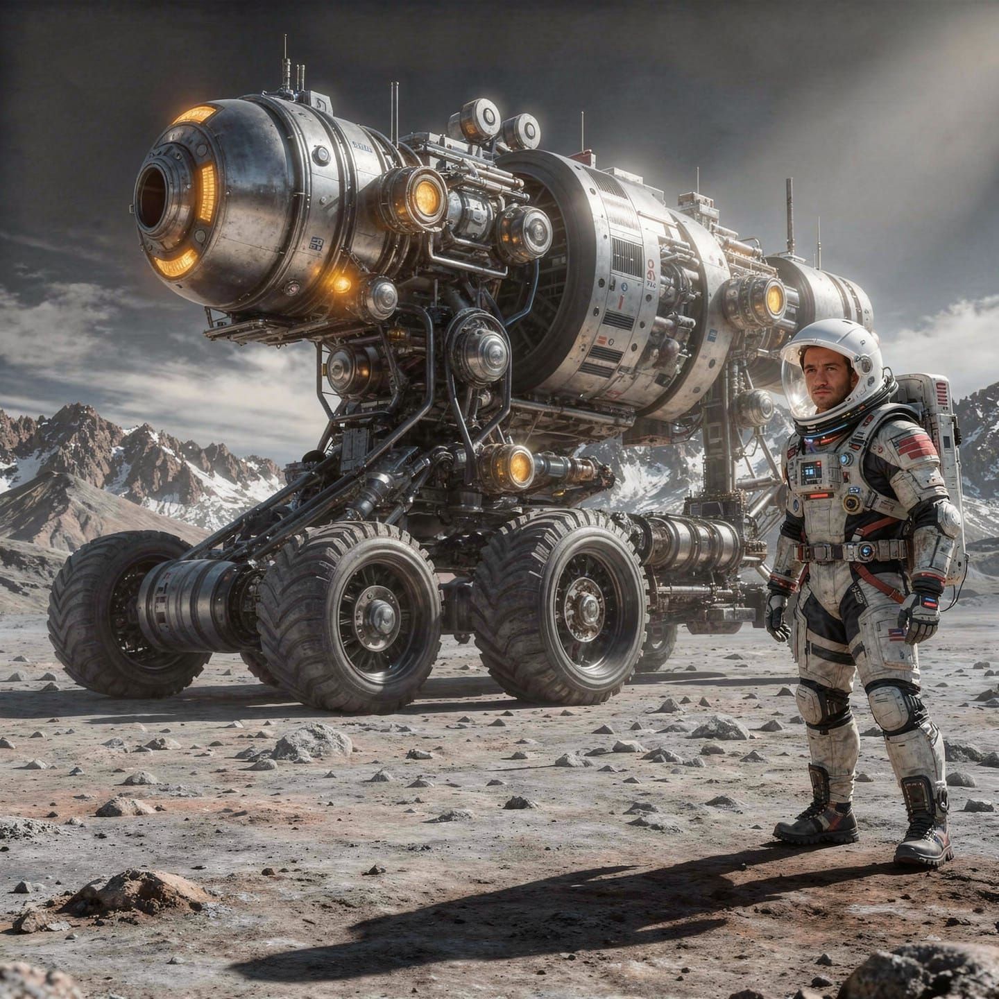 Colossal Lunar Mining Robot in Cinematic Concept Art Style