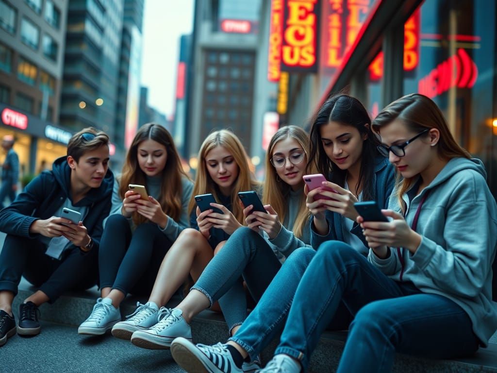 Cinematic Friends Scene in Neon City