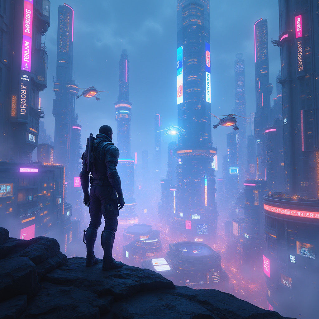 Futuristic Cybernetic Cityscape at Night in Unreal Engine
