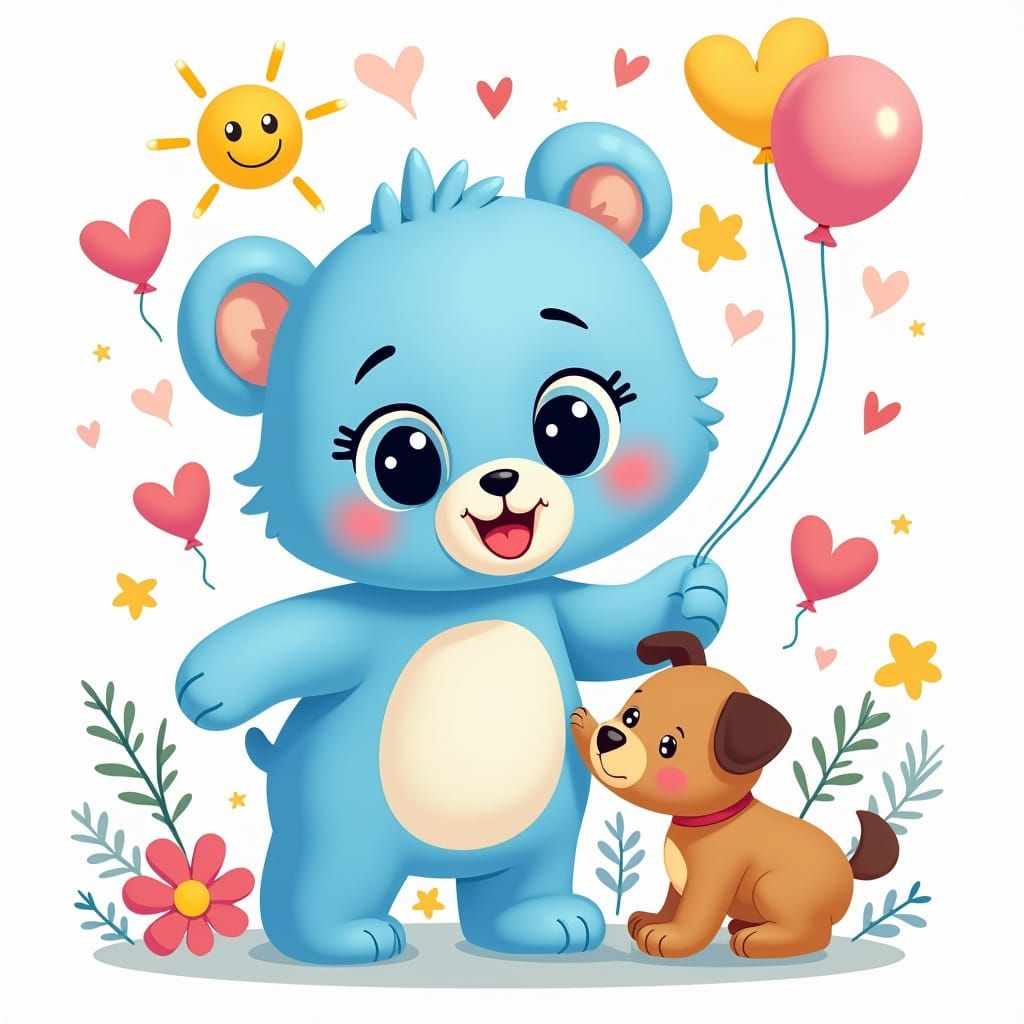 Cute Blue Bear Cartoon in Pop Art Style