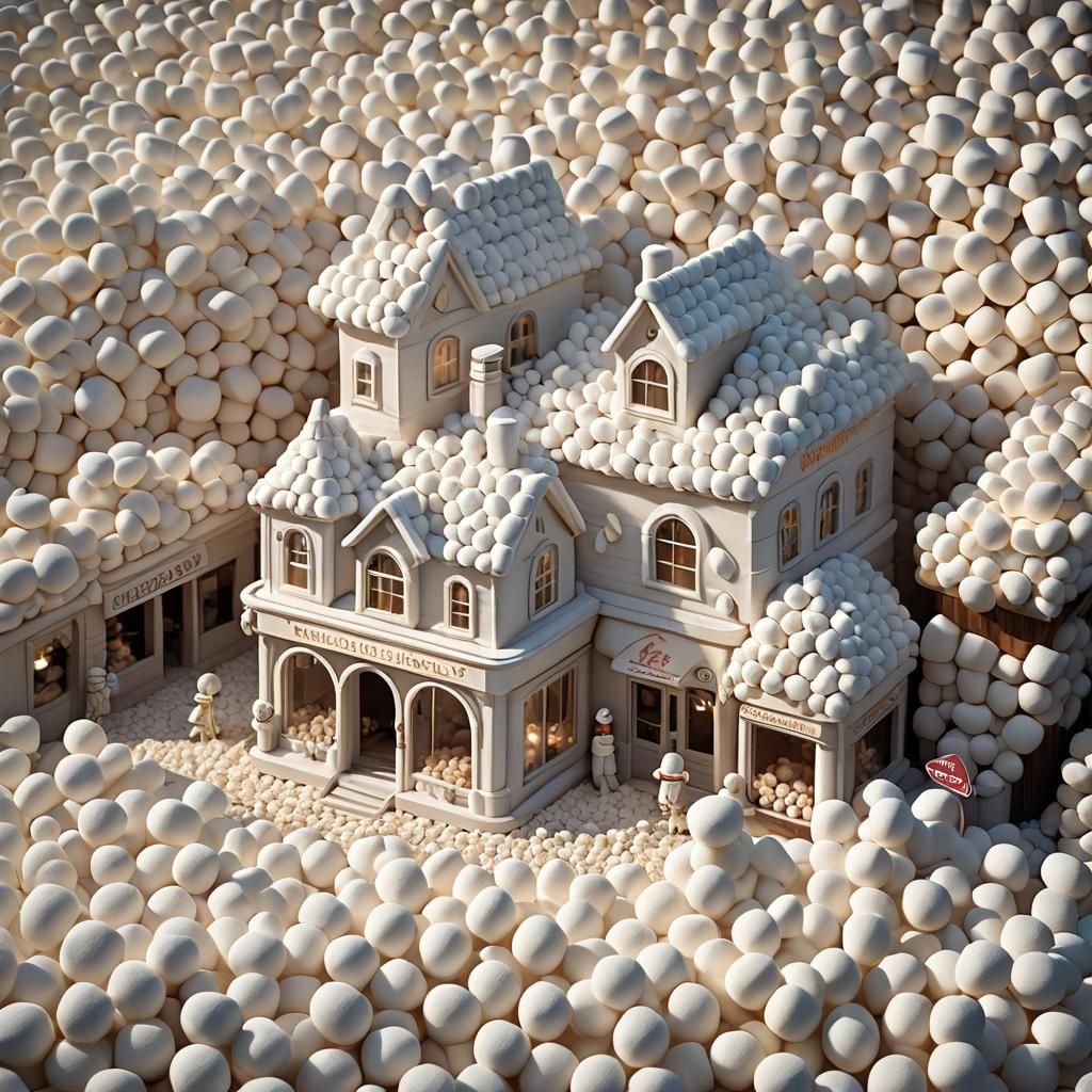 Marshmallow Store Made of Marshmallows: Detailed Matte Paint...