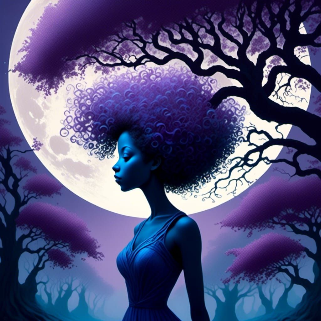 Mystical Figure Dancing in Moonlit Surrealism