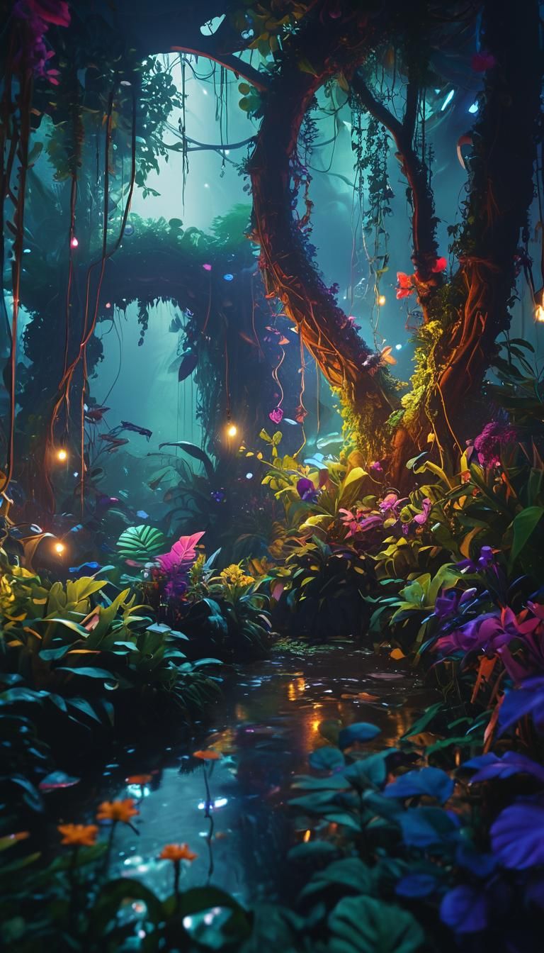 Magical Jungle Scene in Vibrant Realism