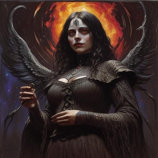 Dark Witch with Cauldron in Neo-Impressionist Style