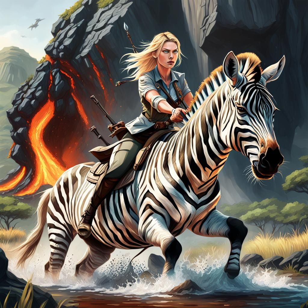 Armed Blond Girl on Zebra, Detailed Concept Art