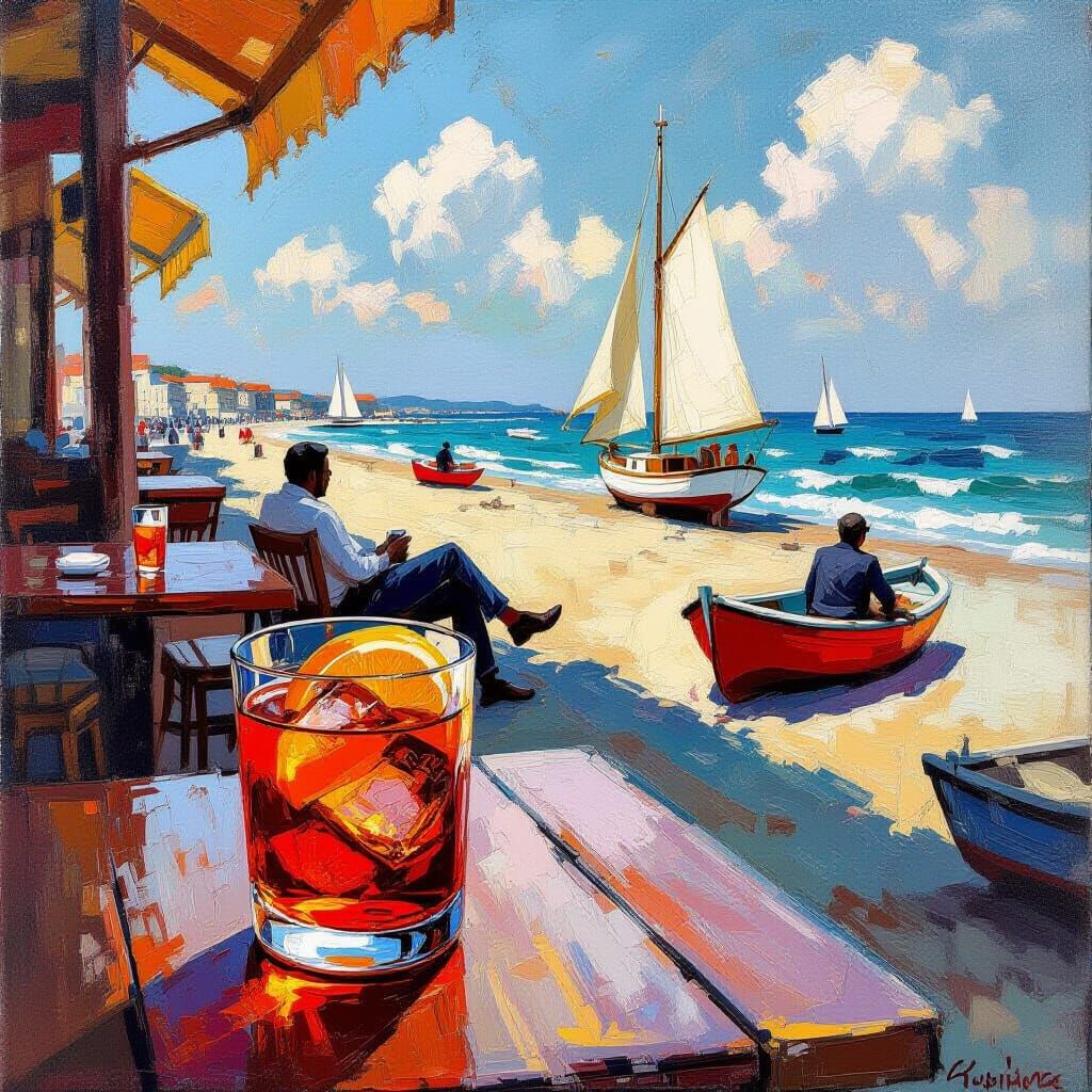 Negroni in Beach Bar, Impressionist Style