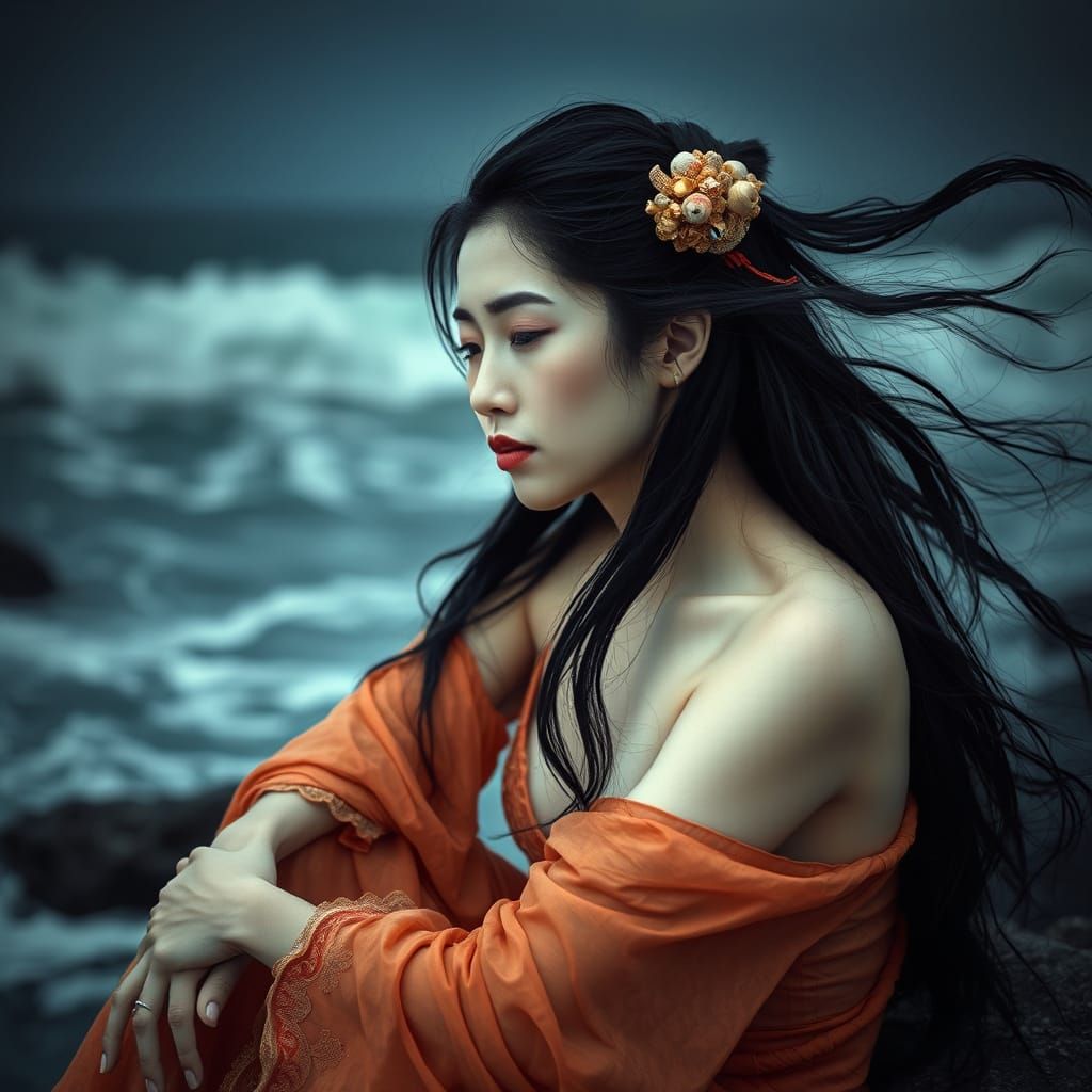 Mysterious Chinese Sorceress in Stormy Seas