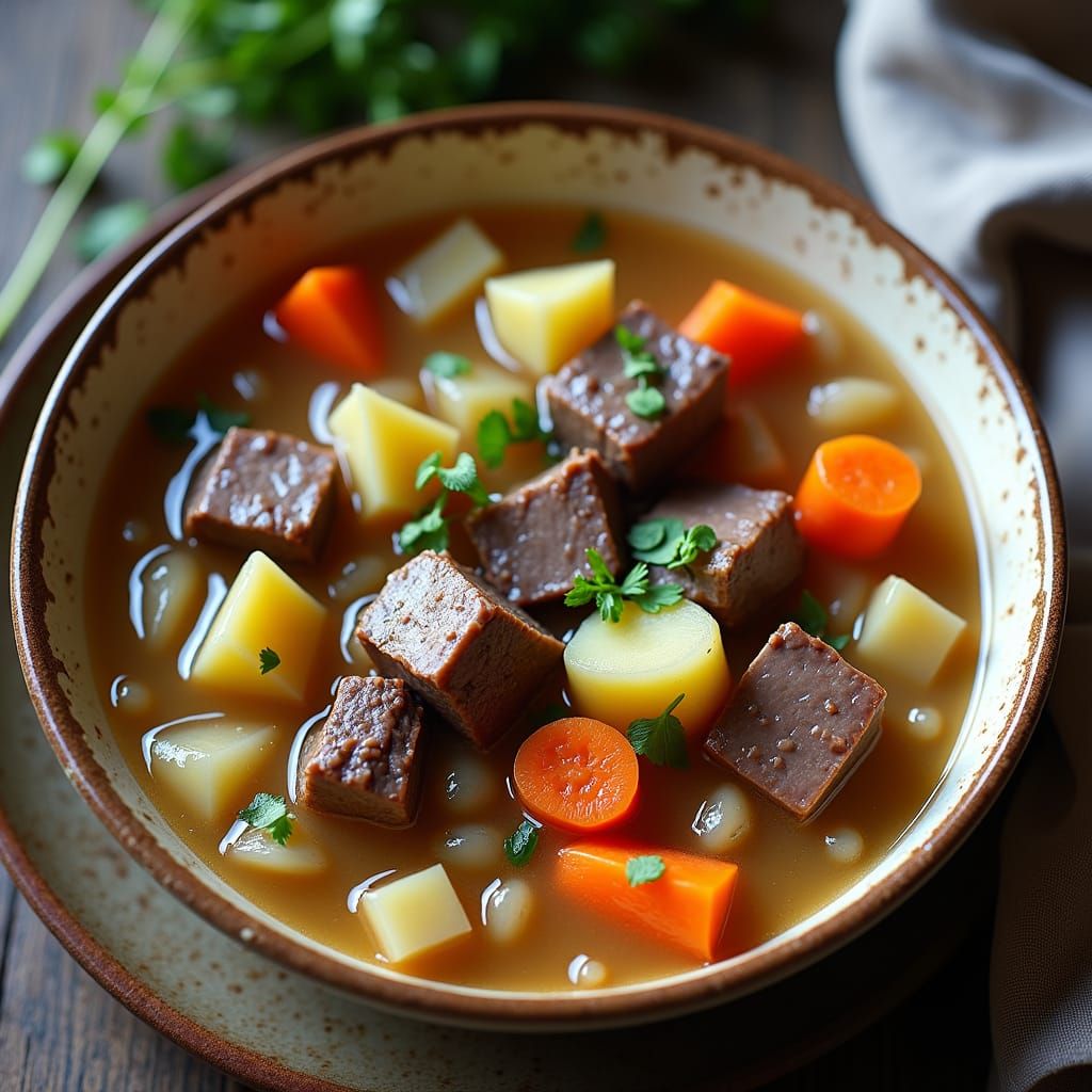 Beef and Vegetable Porridge in Impressionist Style