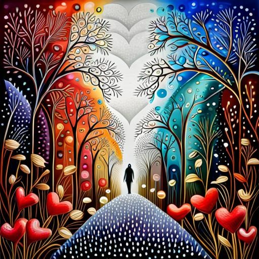 Enchanting Flower Garden in Fantasy Forest: Mixed Media Art