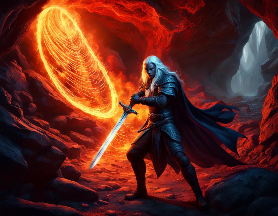 Drow Mage Battles Slaad in Dragon Egg Cave