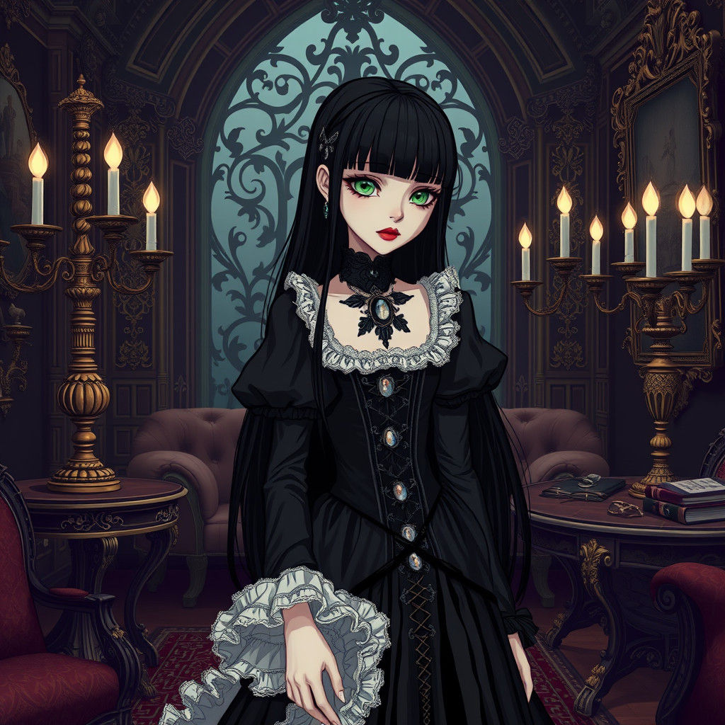 Brooding Goth Character in Victorian Setting