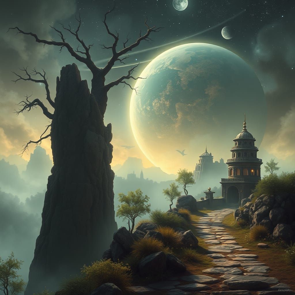 Ethereal Fantasy Landscape in Hyperdetailed Mist