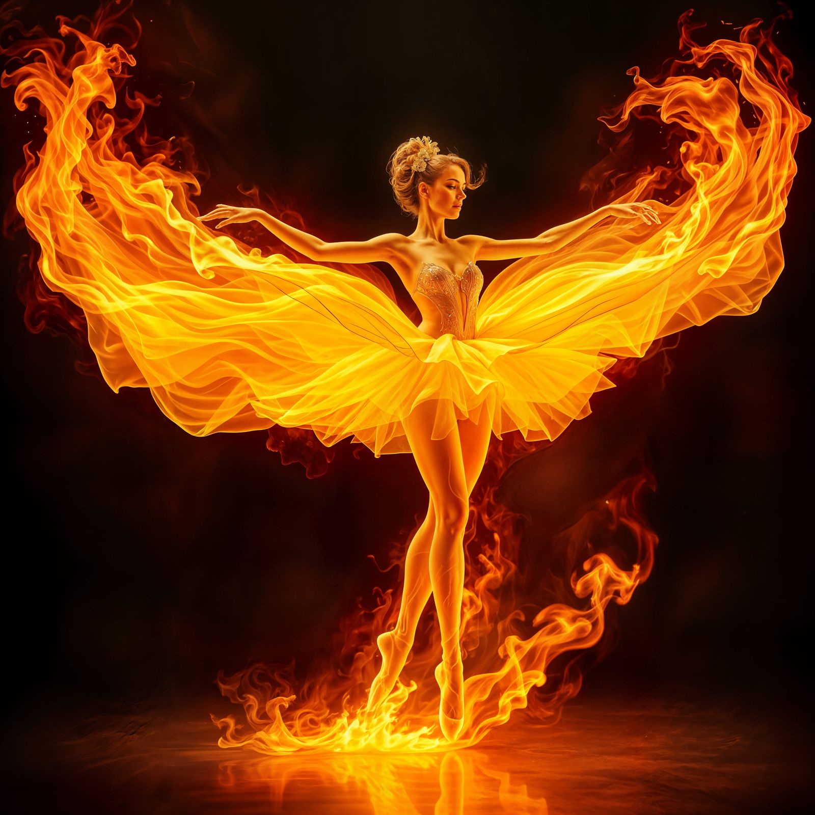 Golden Flame Dancer in Intense Close-Up