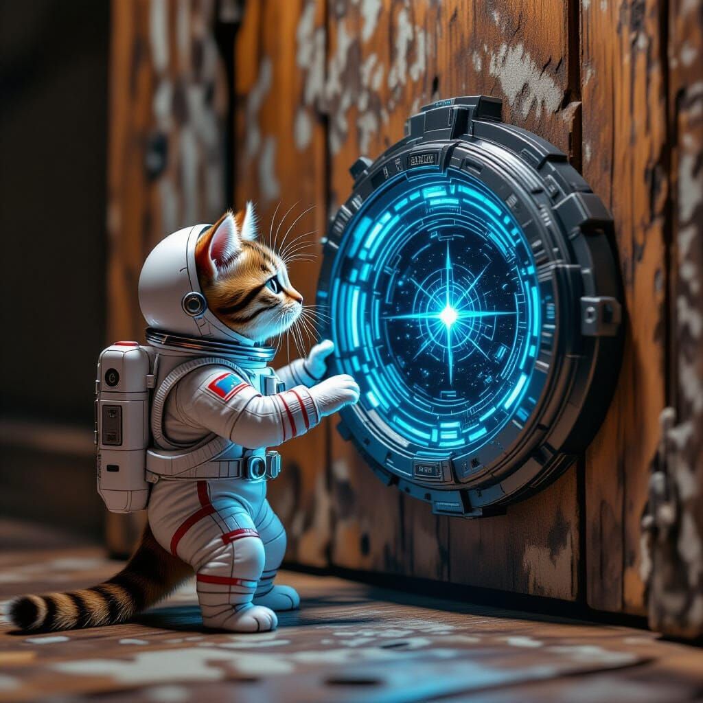 Curious Cat Astronaut and Miniature Stargate