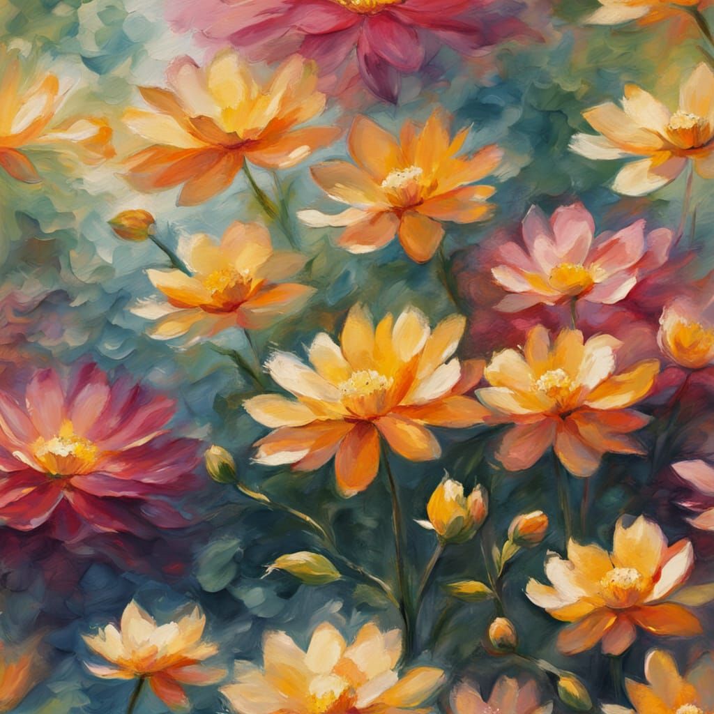 Impressionist Garden Bloom in Vibrant Oil