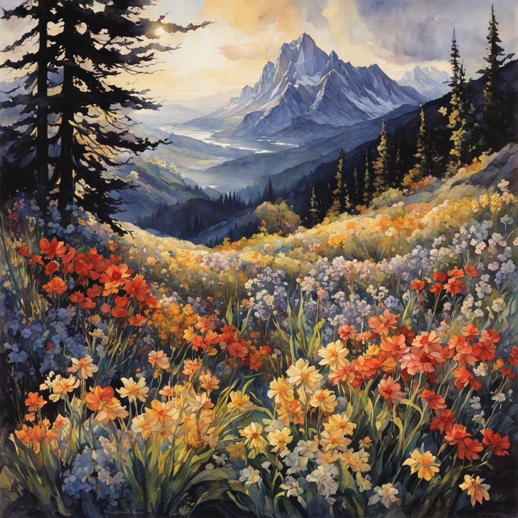 Surreal Watercolor Landscape in Chiaroscuro Style