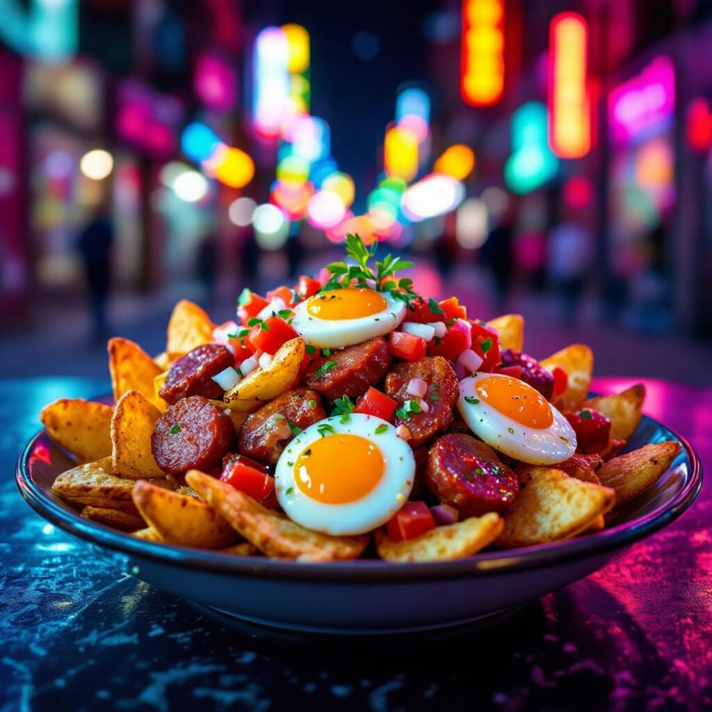 Loaded Fries with Neon Street Art Style