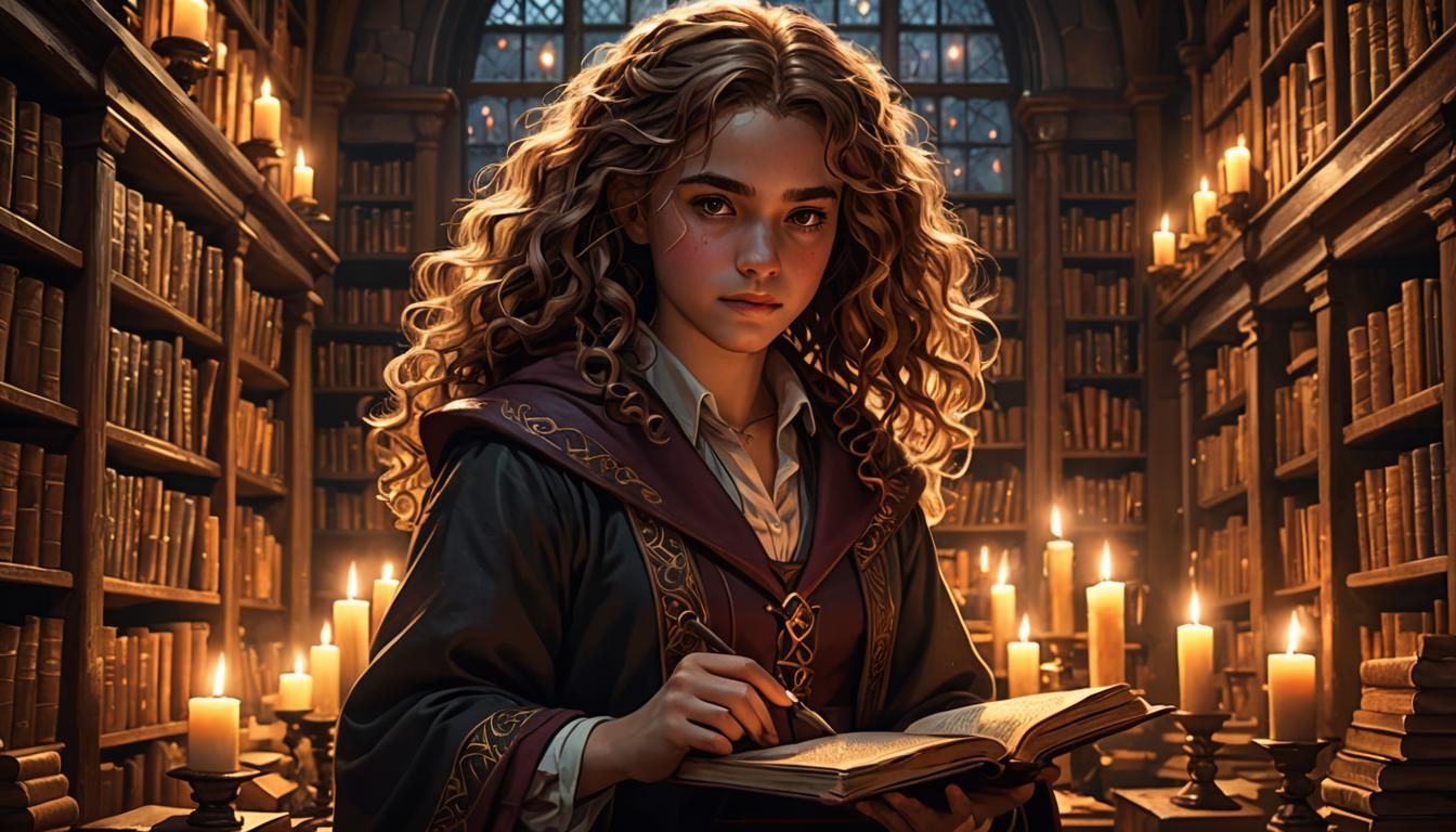 Hermione Granger in Mystical Library, 3D Anime Art